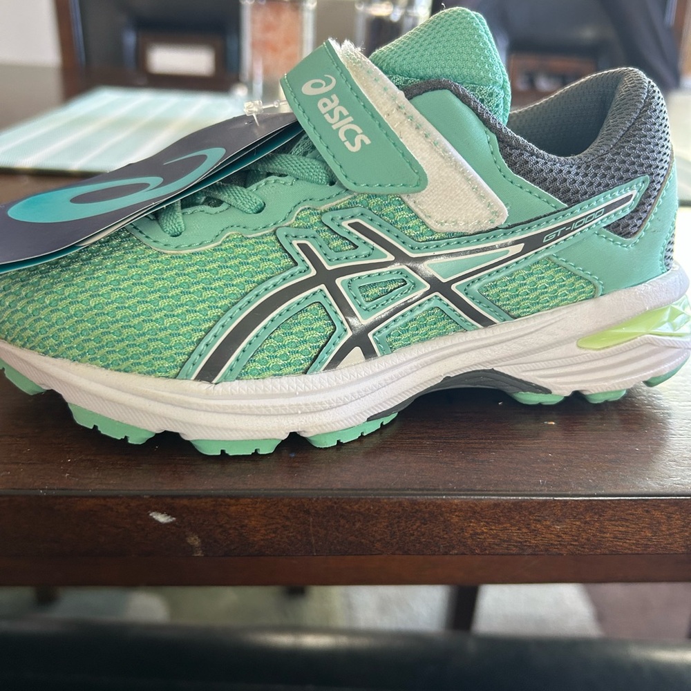 ASICS Green Sneakers with Velcro Strap and Cushioned Support